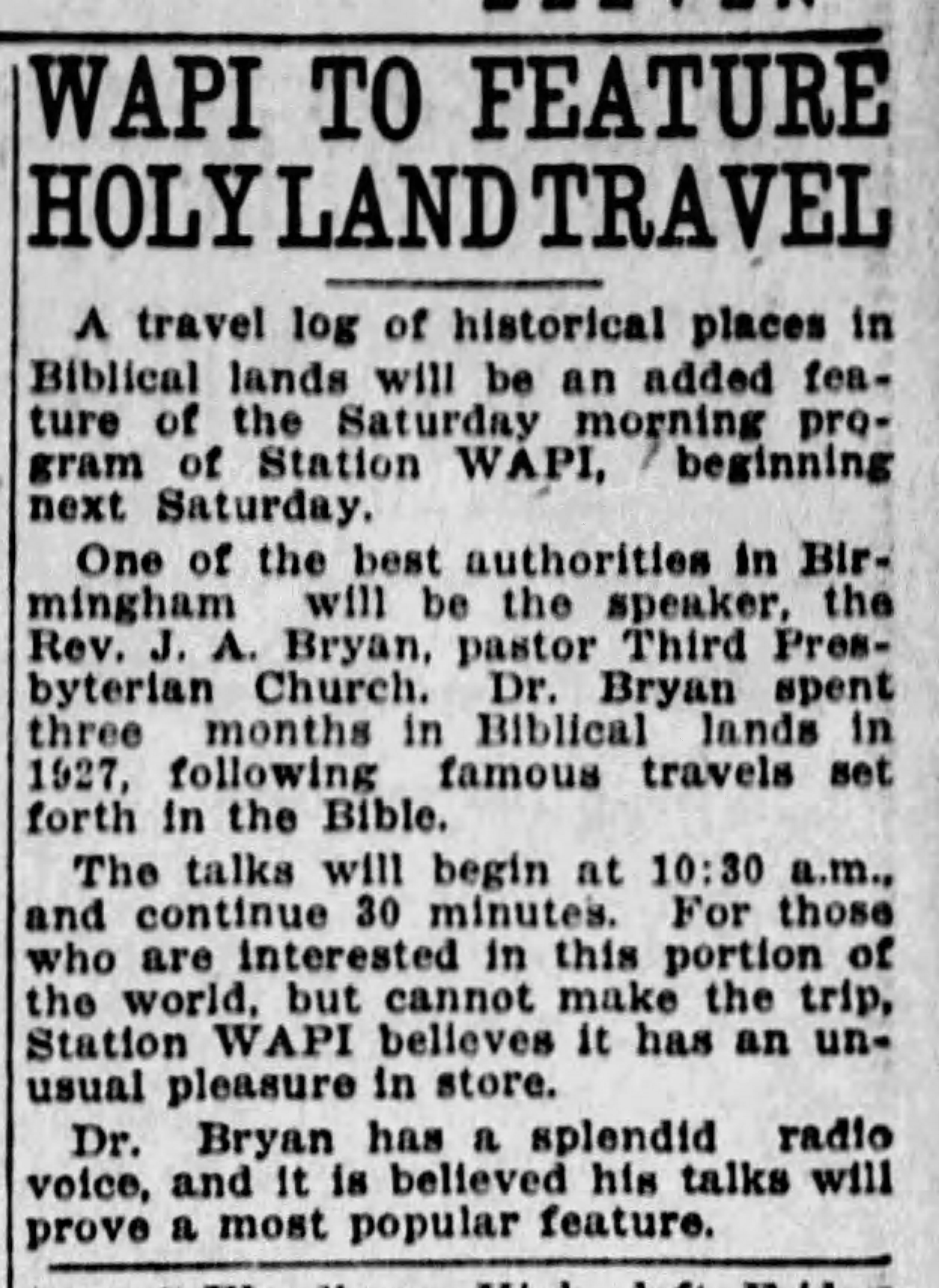 WAPI To Feature Holy Land Travel